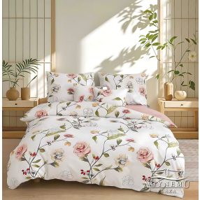   7 részes Flanel ágynemű garnitúra, vastag flanel ágyneműhuzat szett, krém Virágos