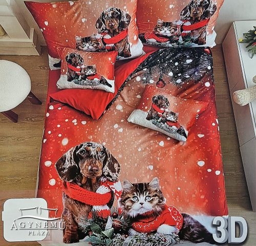7 részes Karácsonyi ágynemű garnitúra, karácsonyos ágyneműhuzat garnitúra, karácsonyi kutyus és cica