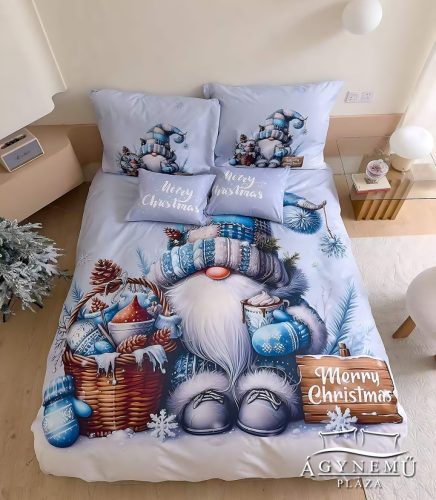 7 részes Karácsonyi ágynemű garnitúra, karácsonyos ágyneműhuzat garnitúra, kék Karácsonyi Manó