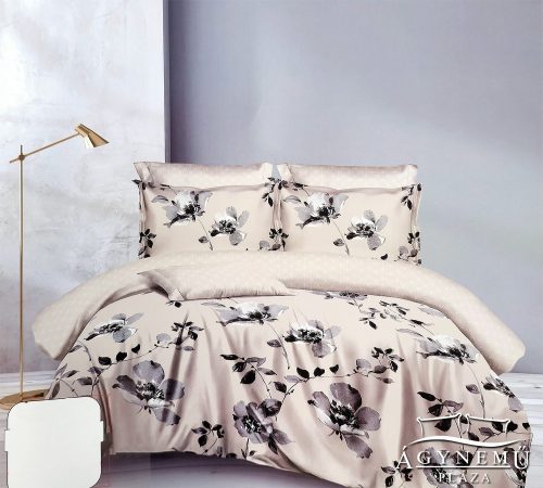 Ágyneműhuzat garnitúra, 7 részes ágynemű garnitúra szett, Világosbarna virágos ágynemű