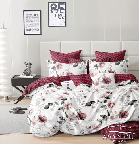 7 részes mikroplüss ágyneműhuzat garnitúra, Plüss ágynemű garnitúra szett, piros Virágos