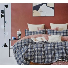   Ágyneműhuzat garnitúra, 7 részes ágynemű garnitúra szett, Kék kockás ágynemű