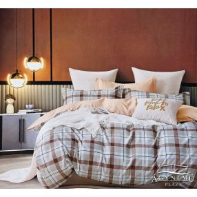   Ágyneműhuzat garnitúra, 7 részes ágynemű garnitúra szett, Barna kockás ágynemű