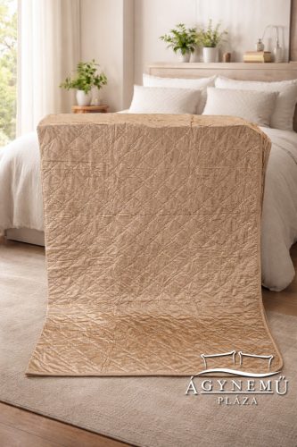 Ágytakaró plüss pléd, mikroszálas pléd, 240x220 cm Mogyoróbarna nyomott mintás