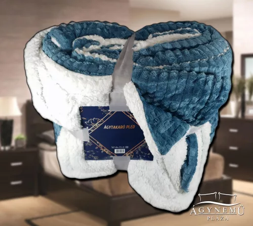 Sherpa ágytakaró pléd, 230x200 cm csíkos ágytakaró, Türkiz polár