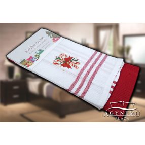   2 részes, mintás Vastag konyharuha szett, 40x60 cm, piros Karácsonyi motívumos konyhakendő