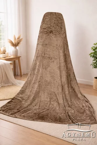 Ágytakaró pléd, nyomott mintás polár pléd, mikroszálas plüss pléd, 230x200 cm Barna pálmalevél
