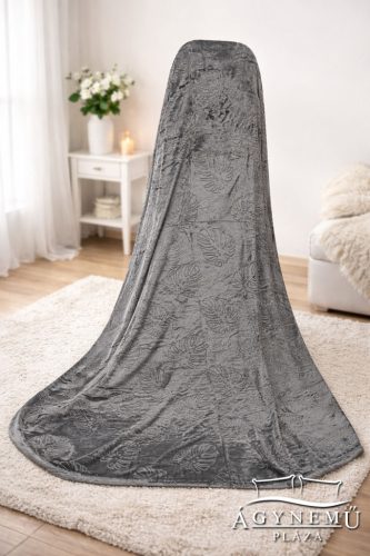 Ágytakaró pléd, nyomott mintás polár pléd, mikroszálas plüss pléd, 230x200 cm sötét Szürke pálmalevél