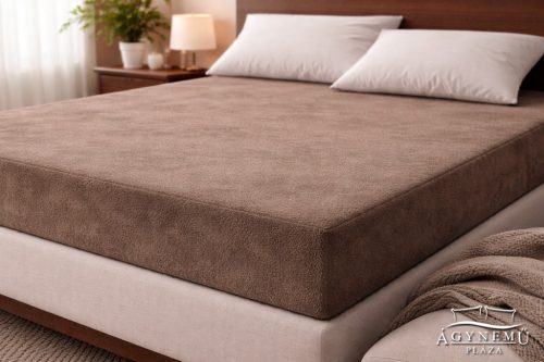 Plüss gumis lepedő 140x200 cm, Barna gumis lepedő