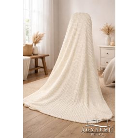   Ágytakaró pléd, nyomott mintás polár pléd, 230x200 cm Krém fehér Fonott csíkos