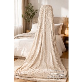   Ágytakaró pléd, nyomott mintás polár pléd, mikroszálas plüss pléd, 230x200 cm Világosbarna csíkos