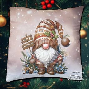 Barna karácsonyi manós díszpárna, 45x45 cm