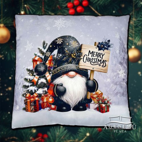 Szürke karácsonyi manós díszpárna, 45x45 cm