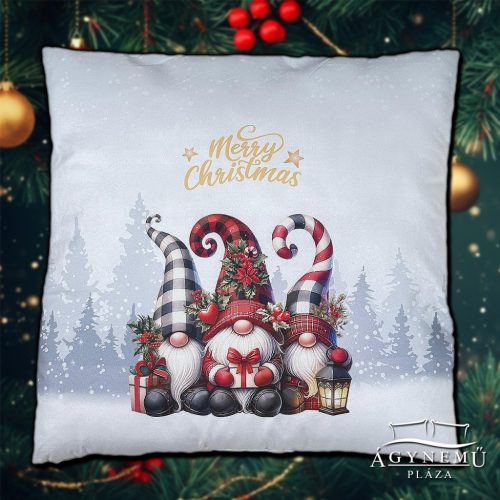 Karácsonyi három manó díszpárna, 45x45 cm