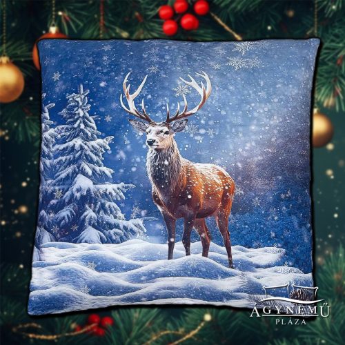 Kék rénszarvas díszpárna, 45x45 cm