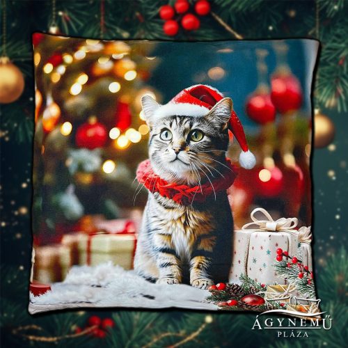 Karácsonyi cicus díszpárna, 45x45 cm