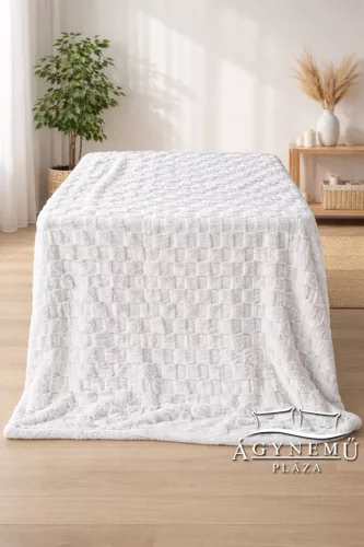 Nyomott mintás ágytakaró, vastag polár pléd, fehér sherpa ágytakaró, kockás Krém fehér polár