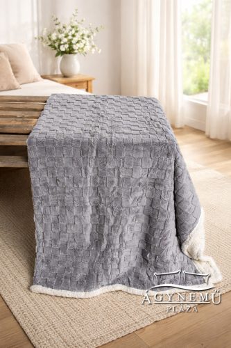 Nyomott mintás ágytakaró, vastag polár pléd, fehér sherpa ágytakaró, kockás Sötét szürke polár
