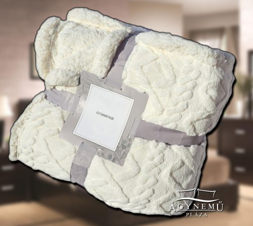 150x200 cm Nyomott mintás ágytakaró, vastag polár pléd, fehér sherpa ágytakaró, fonott bézs Krém polár