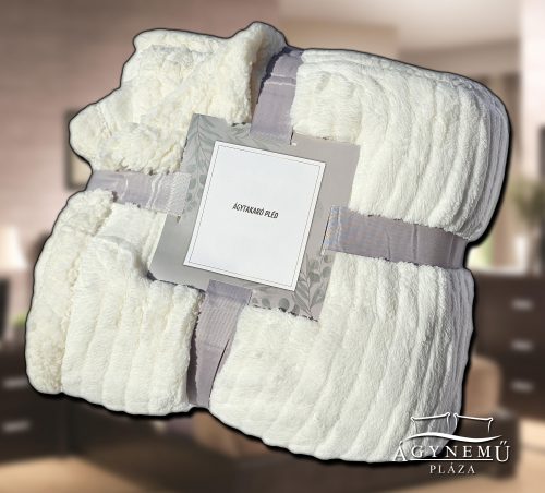 150x200 cm Nyomott mintás ágytakaró, vastag polár pléd, fehér sherpa ágytakaró, csíkos bézs Krém polár