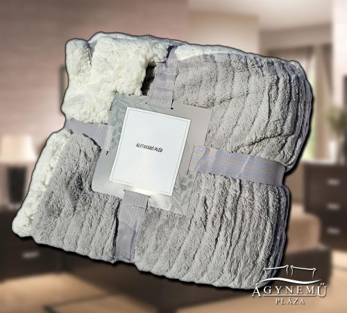 150x200 cm Nyomott mintás ágytakaró, vastag polár pléd, fehér sherpa ágytakaró, csíkos világos Szürke polár