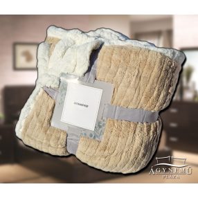   150x200 cm Nyomott mintás ágytakaró, vastag polár pléd, fehér sherpa ágytakaró, csíkos mogyoró Barna polár