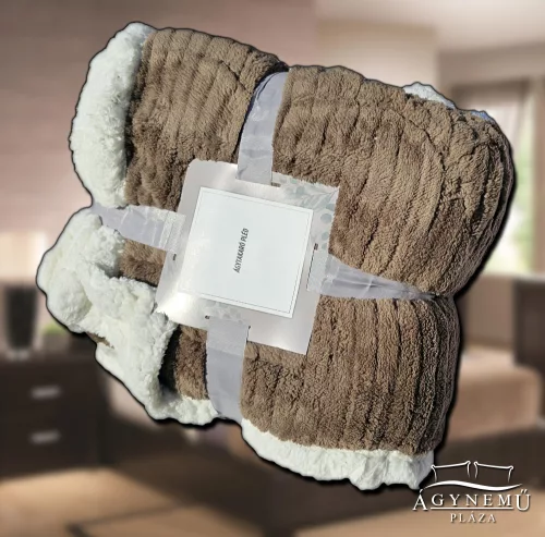 150x200 cm Nyomott mintás ágytakaró, vastag polár pléd, fehér sherpa ágytakaró, csíkos Barna polár