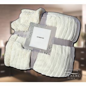   Nyomott mintás ágytakaró, vastag polár pléd, fehér sherpa ágytakaró, csíkos bézs Krém polár