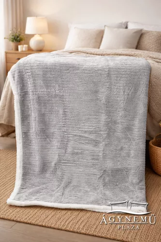 Nyomott mintás ágytakaró, vastag polár pléd, fehér sherpa ágytakaró, csíkos világos Szürke polár