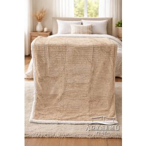   Nyomott mintás ágytakaró, vastag polár pléd, fehér sherpa ágytakaró, csíkos mogyoró Barna polár