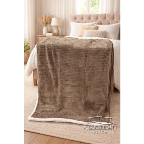   Nyomott mintás ágytakaró, vastag polár pléd, fehér sherpa ágytakaró, csíkos Barna polár