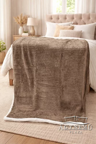 Nyomott mintás ágytakaró, vastag polár pléd, fehér sherpa ágytakaró, csíkos Barna polár