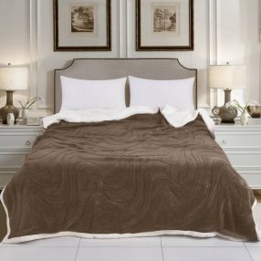   Nyomott mintás ágytakaró, vastag polár pléd, fehér sherpa ágytakaró, csíkos sötét Barna polár