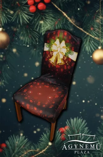 Karácsonyi mintás rugalmas székhuzat, mosható piros Masnis székhuzat