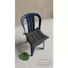   Tűzött ülőpárna, székpárna megkötővel – 45x45 cm - Fekete pöttyös