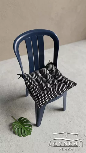 Tűzött ülőpárna, székpárna megkötővel – 45x45 cm - Fekete pöttyös