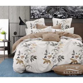   3 részes ágyneműhuzat, ágynemű garnitúra szett, barna Virágos