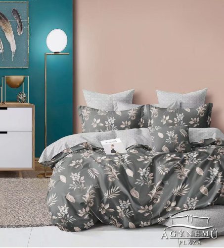 3 részes ágyneműhuzat, ágynemű garnitúra szett, szürke Virágos