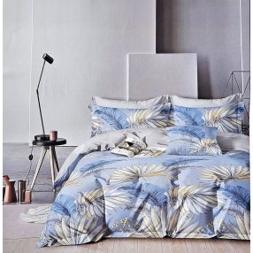   3 részes ágyneműhuzat, ágynemű garnitúra, pamut ágynemű szett, világoskék Virágos ágynemű