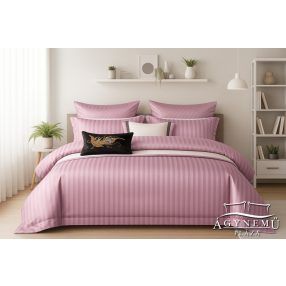   Selyem ágyneműhuzat garnitúra, 3 részes szatén ágynemű, Mályva szatén csíkos