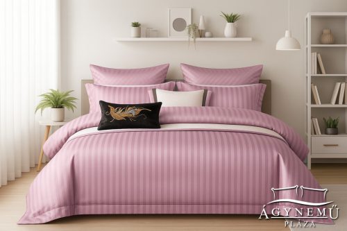 Selyem ágyneműhuzat garnitúra, 3 részes szatén ágynemű, Mályva szatén csíkos