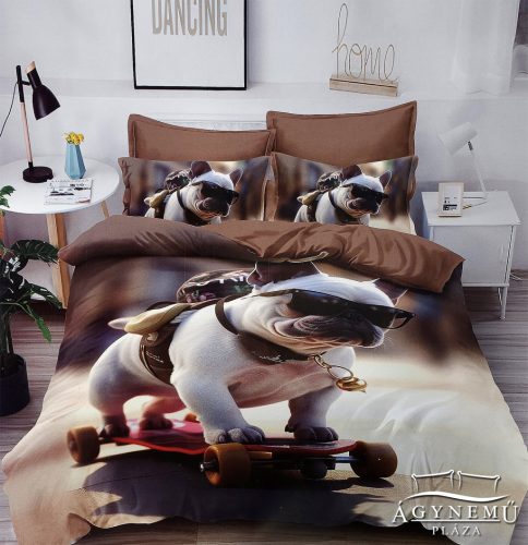 3 részes ágyneműhuzat, ágynemű garnitúra, barna Francia Bulldog ágynemű