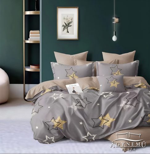3 részes ágyneműhuzat, ágynemű garnitúra, pamut ágynemű szett, szürke nagy Csillag