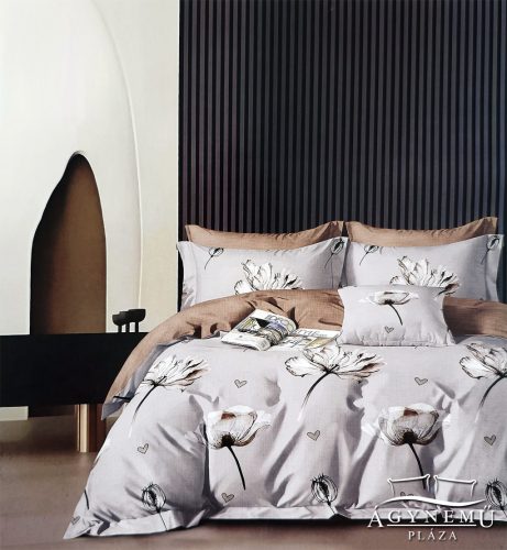 3 részes ágyneműhuzat, ágynemű garnitúra szett, szürke Virágos