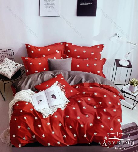 3 részes ágyneműhuzat, ágynemű garnitúra, pamut ágynemű szett, Piros virágos ágynemű