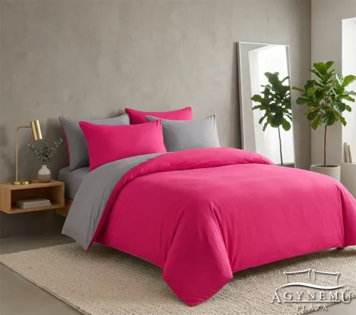 6 részes ágyneműhuzat garnitúra, 220x200 cm ágynemű szett, Pink és szürke