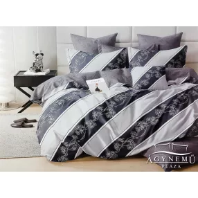   6 részes ágyneműhuzat garnitúra, 220x200 cm ágynemű szett garnitúra, szürke csíkos Virágos