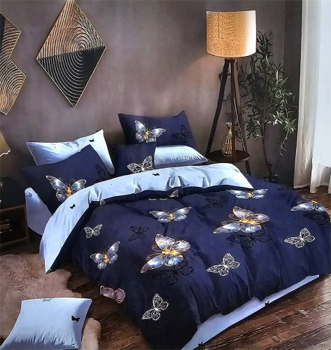 6 részes ágyneműhuzat garnitúra, 220x200 cm ágynemű szett garnitúra, kék Pillangós