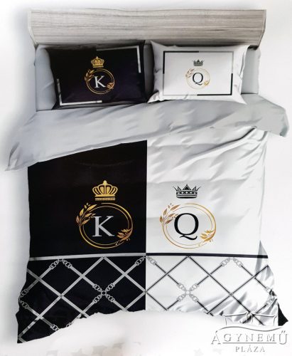 6 részes Mr. & Mrs. ágyneműhuzat garnitúra, 220x200 cm ágynemű szett garnitúra, fekete és fehér King és Queen