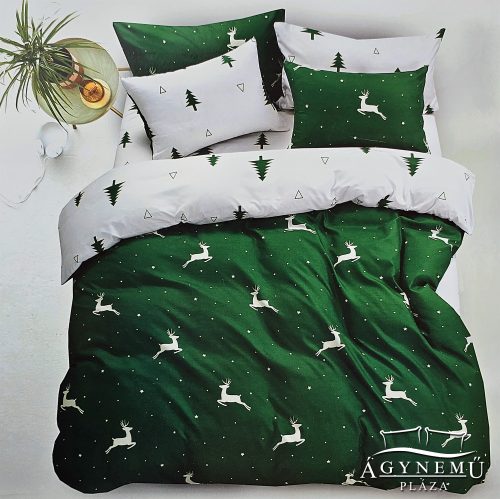 6 részes pamut ágynemű garnitúra, Karácsonyi ágyneműhuzat szett, Zöld szarvas